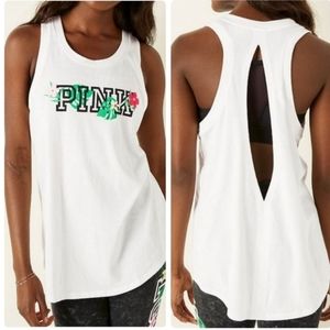 Victoria's Secret PINK Knit Everyday TANK Top Logo Racer Slit Back  XL